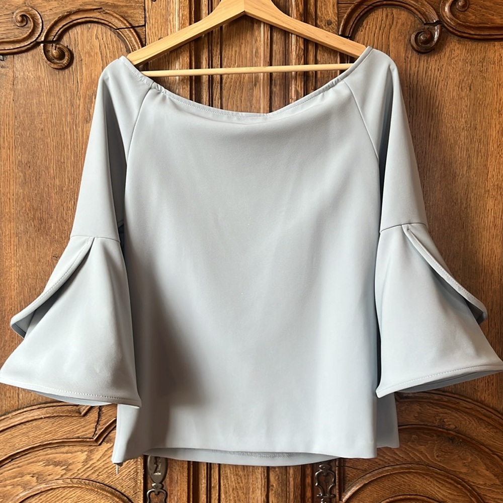 NWT Alberto Makali Statement Sleeve Top in Powder Blue Size Large - Picture 10 of 14